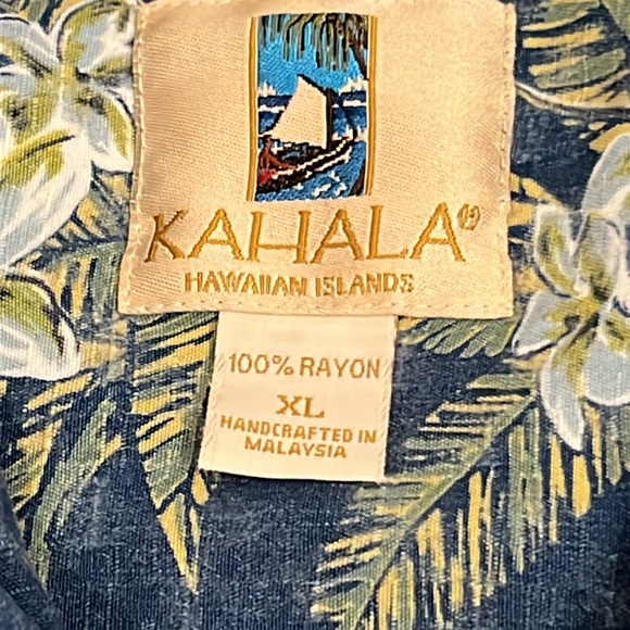 Kahala Hawaiian Islands Floral Shirt Blue Green Rayon Button Men Size XL - Picture 6 of 6